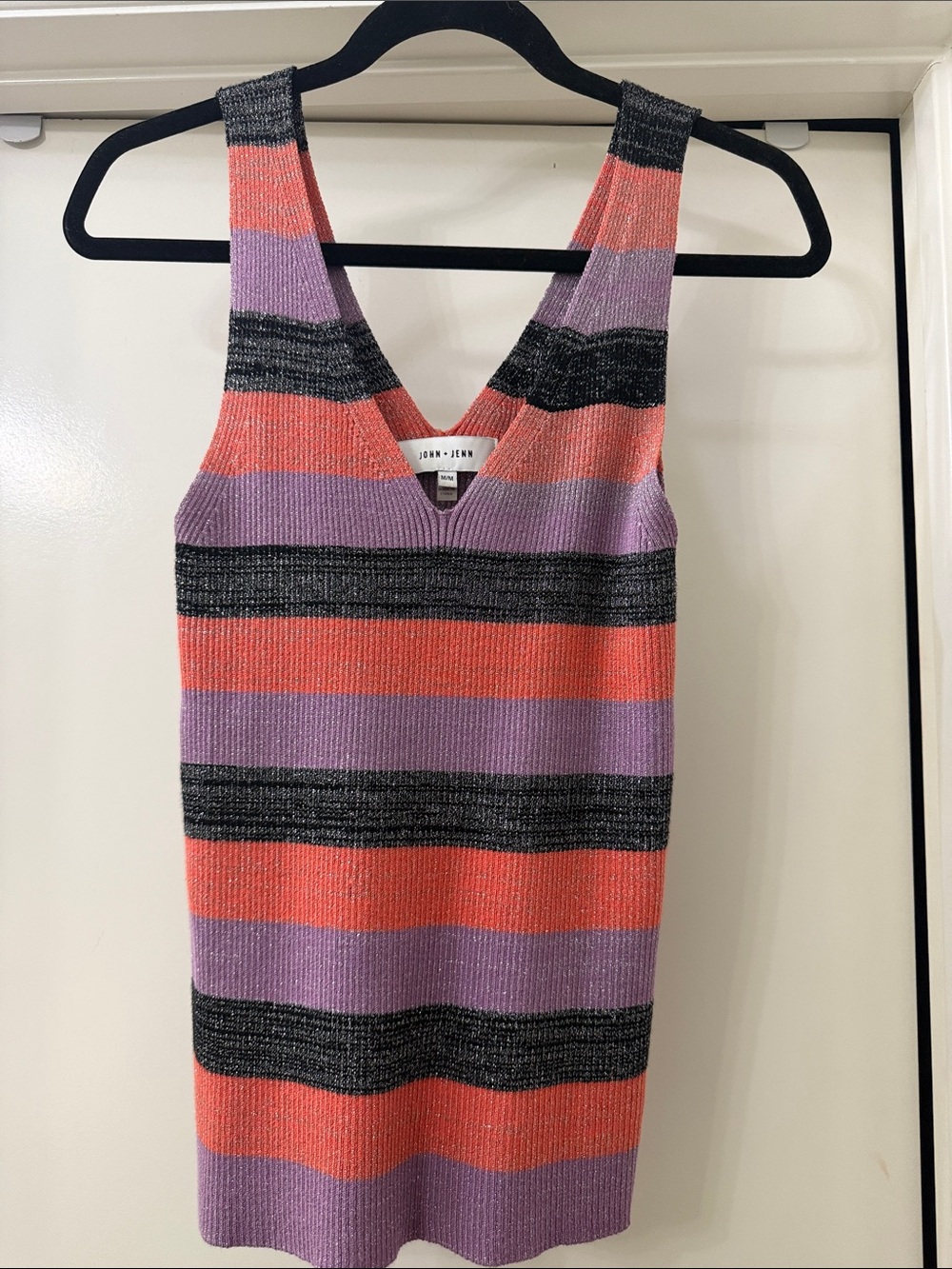 John + Jenn Coral, Lavender & Black Striped V-Neck Tank Dress